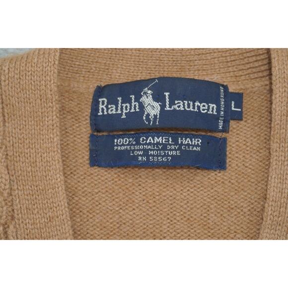 Ralph Lauren Kids L Camel Hair Cable Knit Vest Tan Button Sweater Hong Kong VTG - Picture 4 of 6